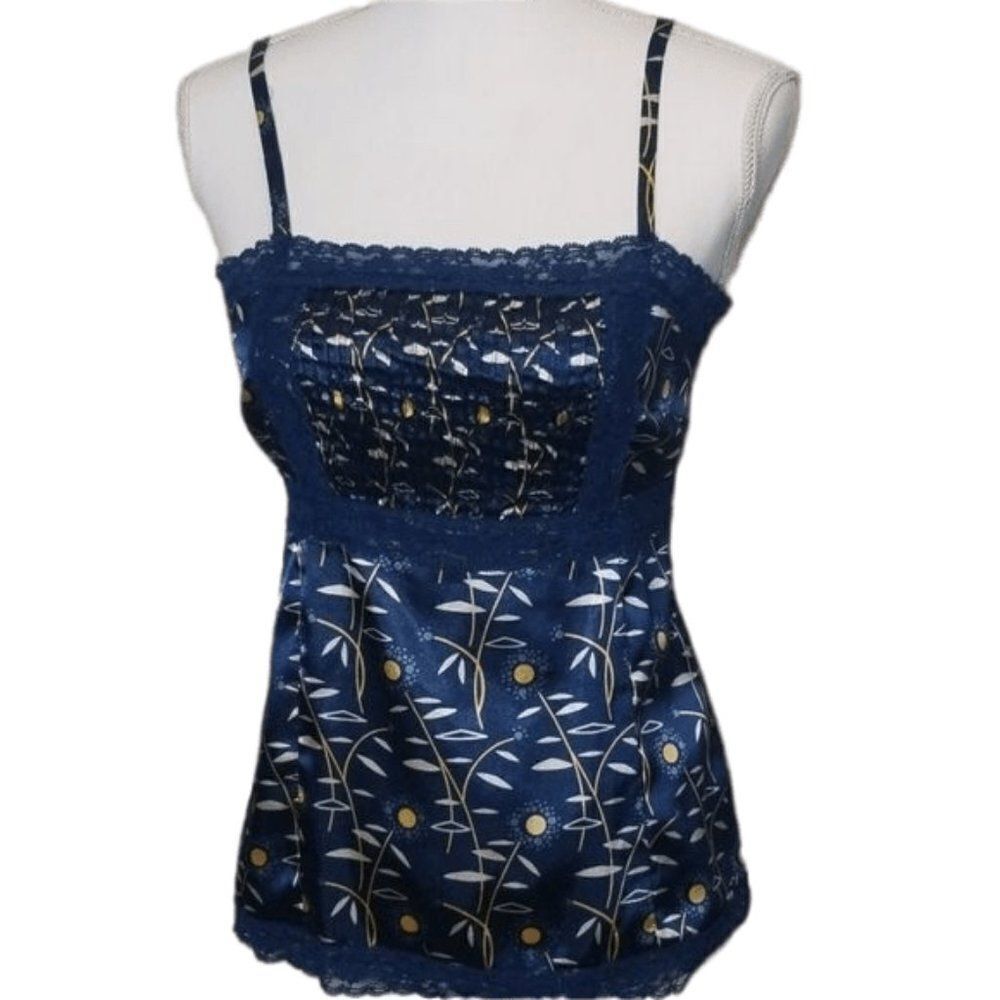 Fossil Camisole Blue Floral and Lace Cami Size Sma